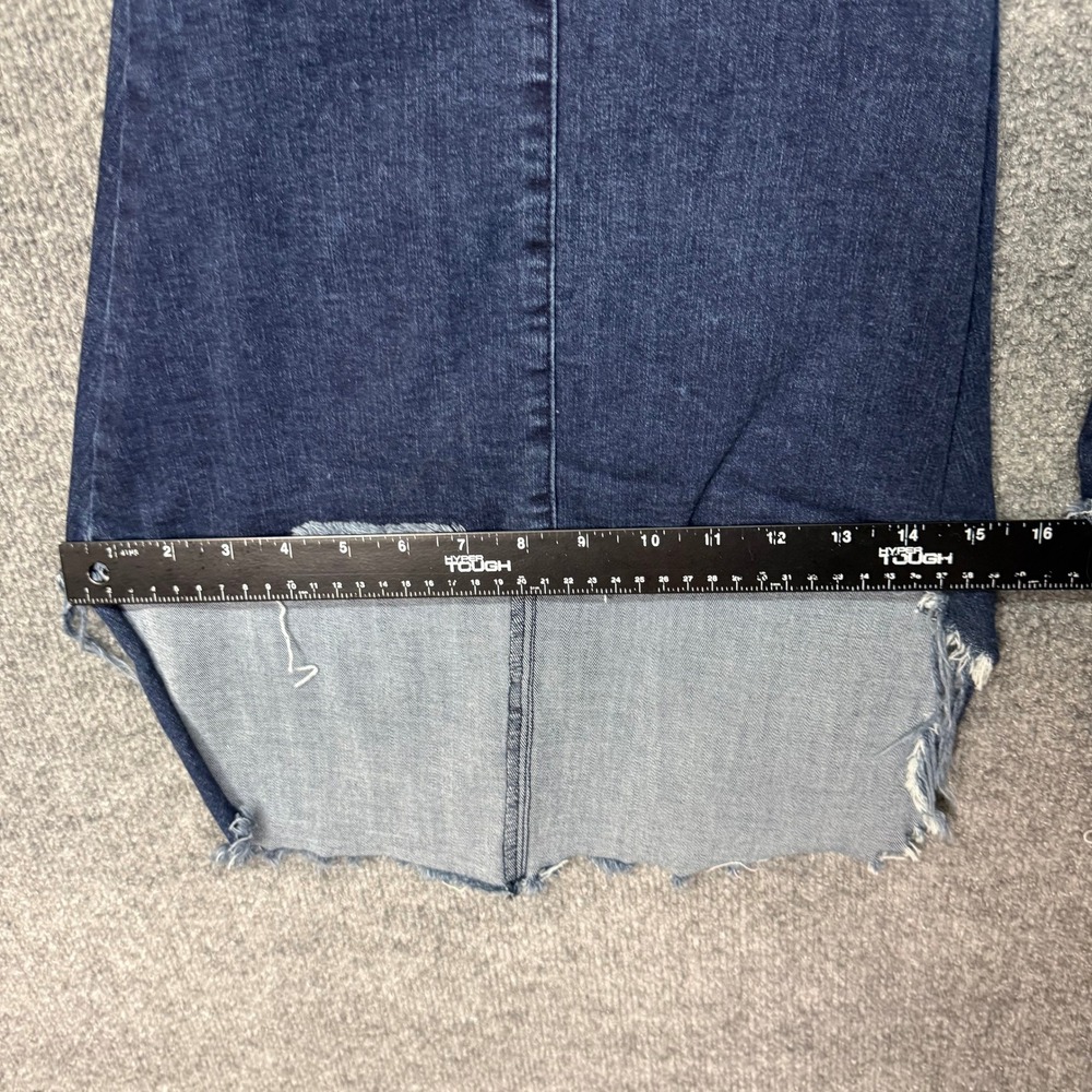 For The Republic Bell Bottom Jeans Womens 10 Blue Dark Wash Raw Hem Side Zip - Picture 11 of 12